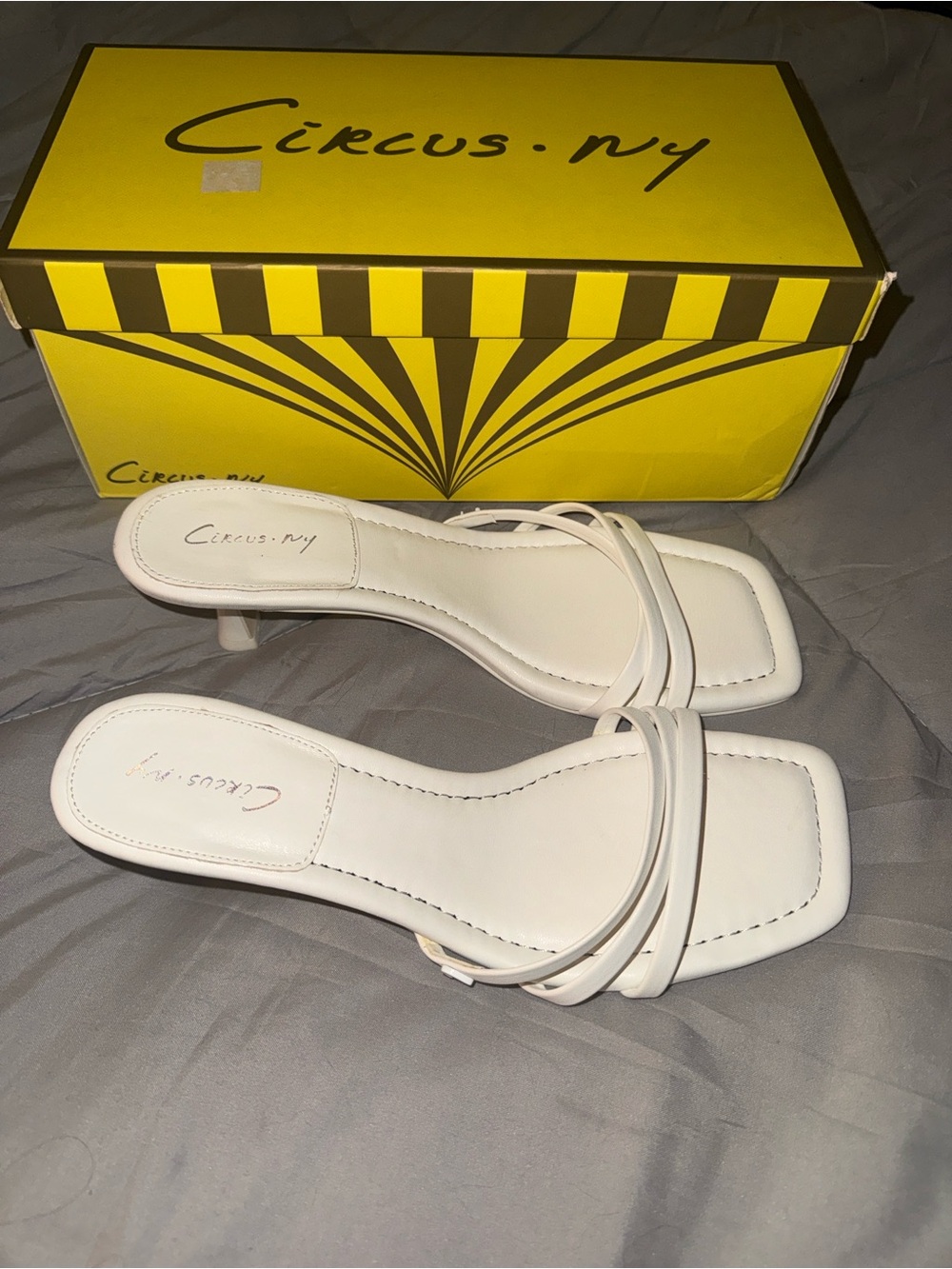 Circus•NY White Strappy Square-Toe Kitten Heel Sandals